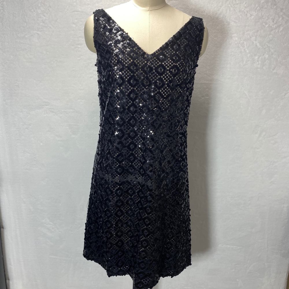 VTG‎ Bonwit Teller 50s Black Sequin Sleeveless Party Dress Lace Union Made *Read